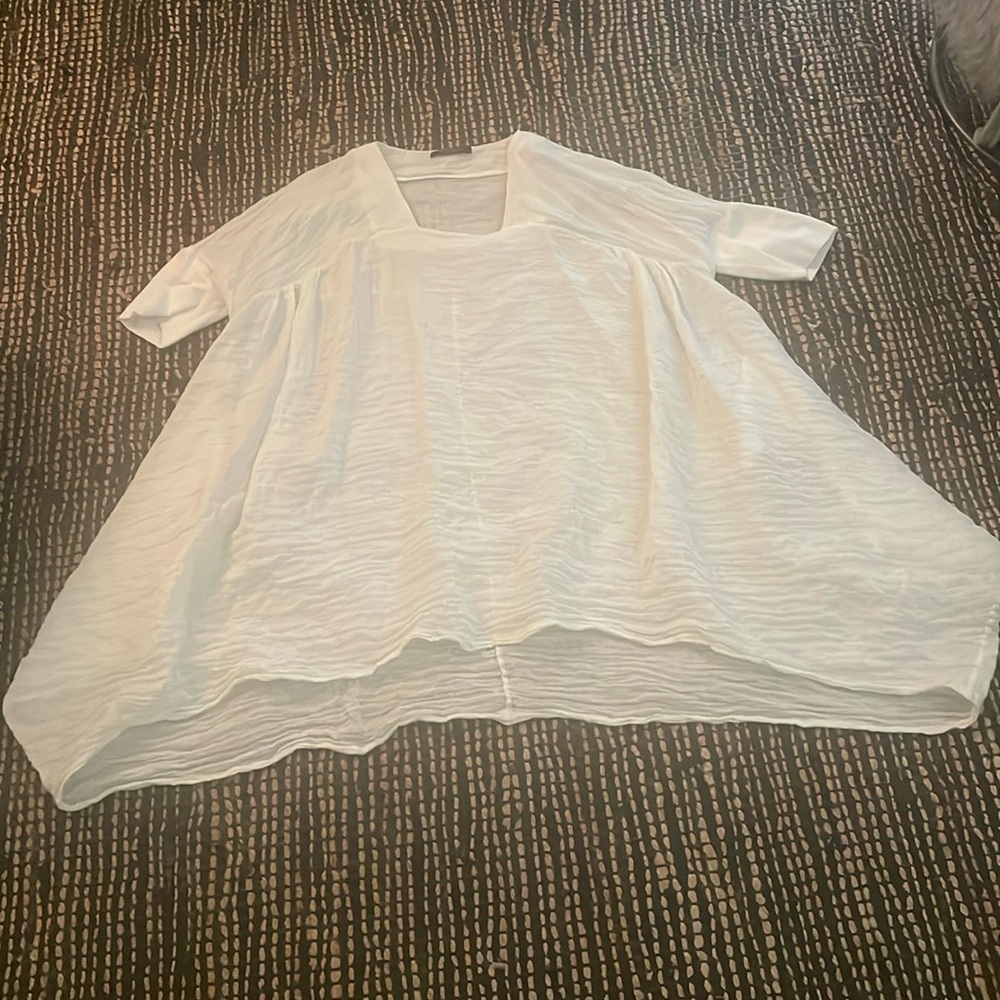 Crinkled White Cotton Linen ALine Dress & slip by Nuovo Borgo